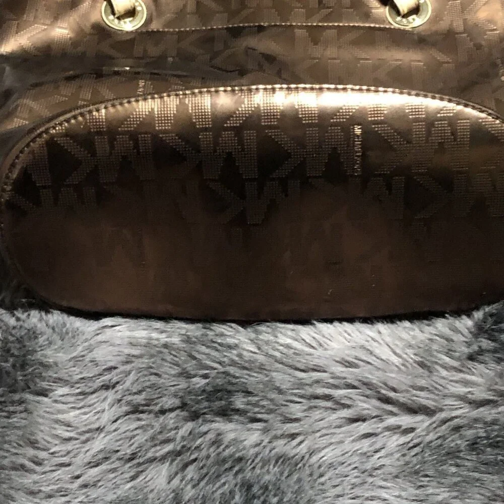 Michael Kors Brown Logo Tote Bag with Logo Charm, Beige Leather Double Handles